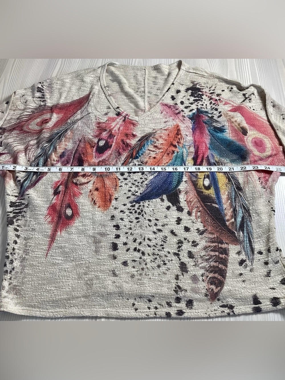 Vintage Feather & Cheetah Print Knit V Neck Slouchy Top Made in USA Large-XL - Picture 4 of 10